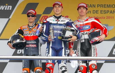 Dani Pedrosa en el podio del GP de España de 2011/ motogp.com