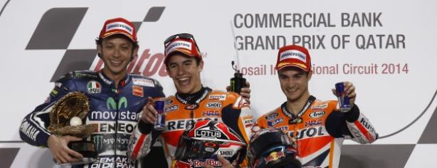 Márquez, Rossi y Pedrosa en Qatar