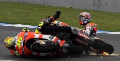 La caída de Stoner y Rossi en Jerez